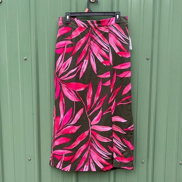 Women's Hawaiian Tropical Print Linen-Blend Slip Skirt with Side Slit, Size M - Picture 1 of 12